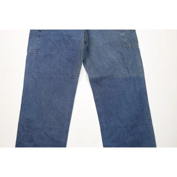 Vintage Carhartt Mens 40x30 Faded Spell Out Wide Leg Dungaree Denim Jeans Blue